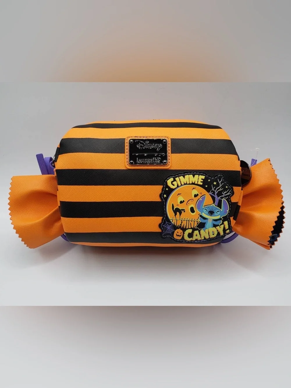 Kids Halloween Stitch Striped Crossbody Bag - Orange & Black